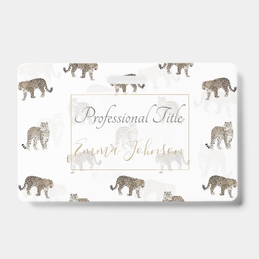 白モダン金豹のジャングル動物 バッジ (正面)
