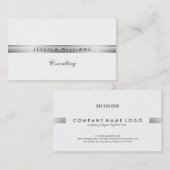 白モダン銀のパタストライプーン 名刺 (正面/裏面)