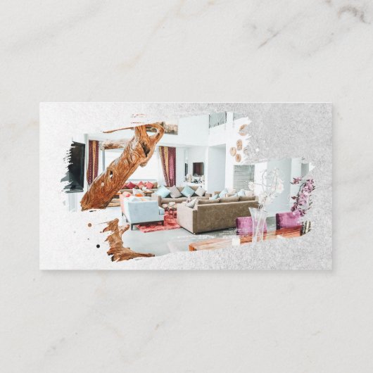 白モダン銀箔ブラシストロークのロゴ写真 名刺 (裏面)