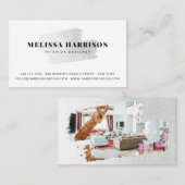 白モダン銀箔ブラシストロークのロゴ写真 名刺 (正面/裏面)