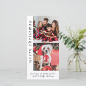 白モダン雪片2家族フォトクリスマス シーズンカード (スタンド正面)