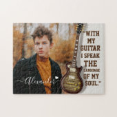 白モダン電エレガント気ギターの写真と名前 ジグソーパズル (横)