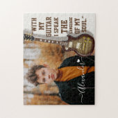 白モダン電エレガント気ギターの写真と名前 ジグソーパズル (縦)