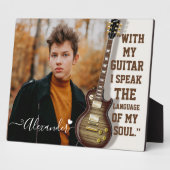 白モダン電エレガント気ギターの写真と名前 フォトプラーク (側面)