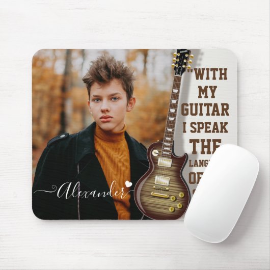 白モダン電エレガント気ギターの写真と名前 マウスパッド (マウス)