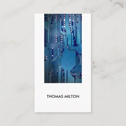 白モダン青エレガント回路コンピュータの修復 名刺 (正面)