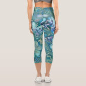 白モダン青グリーンさくらんぼ花の水色 カプリレギンス (裏面)