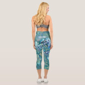 白モダン青グリーンさくらんぼ花の水色 カプリレギンス (裏面)