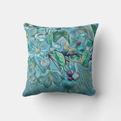 白モダン青グリーンさくらんぼ花の水色 クッション (裏面)