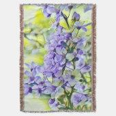 白モダン青グリーンさくらんぼ花の水色 スローブランケット (正面縦)