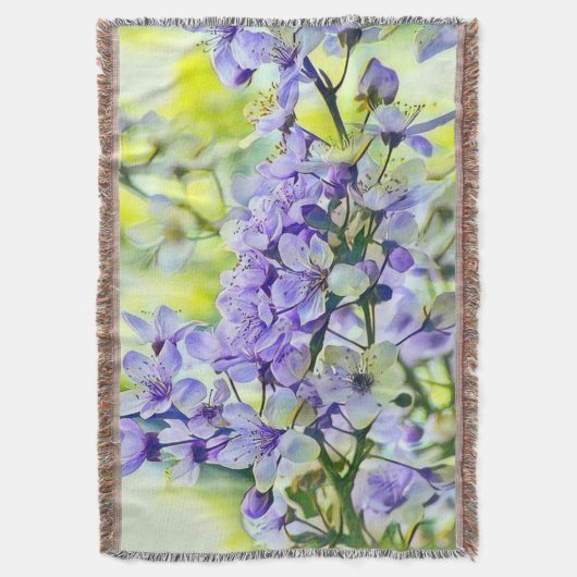 白モダン青グリーンさくらんぼ花の水色 スローブランケット (正面縦)