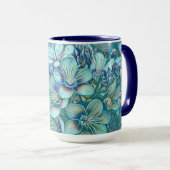 白モダン青グリーンさくらんぼ花の水色 マグカップ (正面右)