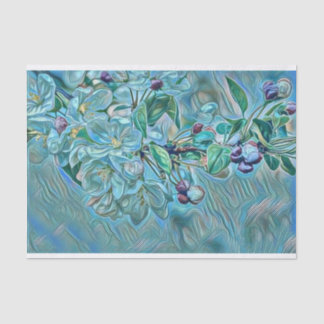 白モダン青グリーンさくらんぼ花の水色 薄葉紙