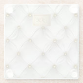 白モダン革エレガントタフテッド金ゴールド ガラスコースター (裏面)