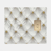 白モダン革エレガントタフテッド金ゴールド フリースブランケット (正面(横))