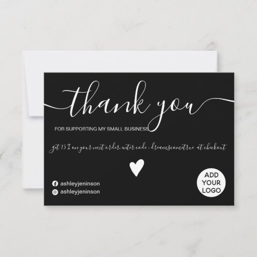 白モダン順のミニマル感謝してい黒番 サンキューカード (正面)