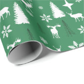 白モダン鹿の森の模様 ラッピングペーパー (ロールコーナー)