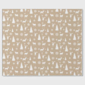 白モダン鹿の雪片パターン ラッピングペーパー (フラット)