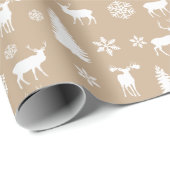 白モダン鹿の雪片パターン ラッピングペーパー (ロールコーナー)