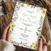 白モダン黄花模様結婚式招待状 招待状