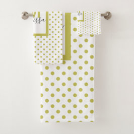 白モダン黄金の円の模様モノグラム バスタオルセット