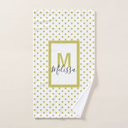 白モダン黄金の円の模様モノグラム バスタオルセット (ハンドタオル)