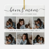 白モダン黒かわいいフォトマザーズ・デイ セラミックオーナメント (裏面)