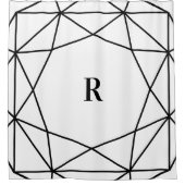 白モダン黒のジオメトリ |モノグラム シャワーカーテン (正面)