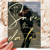 白モダン黒のスクリプはっきりしたトは日付の写真を保存 箔招待状ポストカード