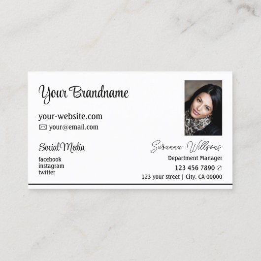 白モダン黒のストライプロゴと写真 名刺 (裏面)