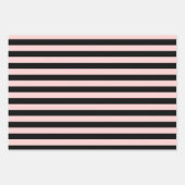 白モダン黒のストライプ花とピンクの花 ラッピングペーパーシート (正面2)