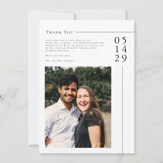 白モダン黒のミニマル写結婚真 サンキューカード (裏面)