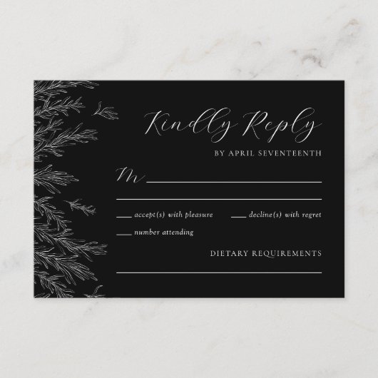 白モダン黒のミニマル離れ結婚の 出欠カード (正面)