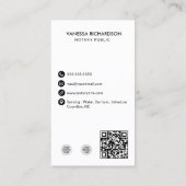 白モダン黒の公証人縦写真QRコード 名刺 (裏面)