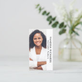 白モダン黒の公証人縦写真QRコード 名刺 (スタンド正面)