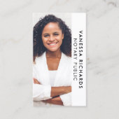 白モダン黒の公証人縦写真QRコード 名刺 (正面)