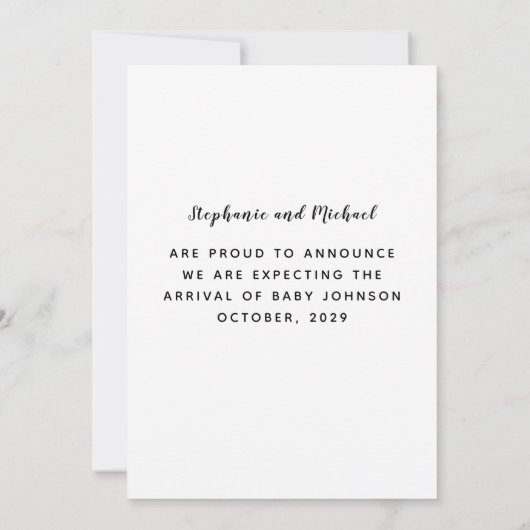 白モダン黒の写真妊娠の発表 案内状 (裏面)
