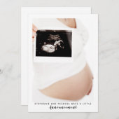 白モダン黒の写真妊娠の発表 案内状 (正面/裏面)