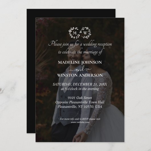 白モダン黒の写結婚真披露宴 招待状 (正面/裏面)