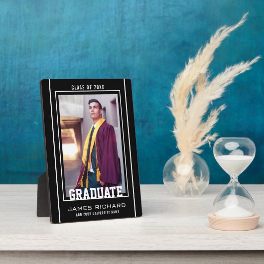白モダン黒の卒業写真 フォトプラーク (側面)