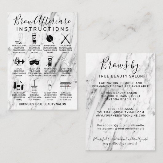 白モダン黒の大理石の眉アフターケアのアイコン 名刺 (正面/裏面)