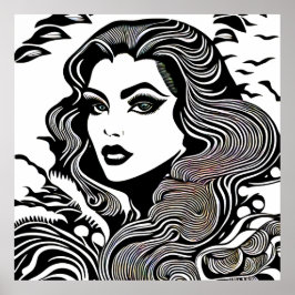 白モダン黒の女性 ポスター