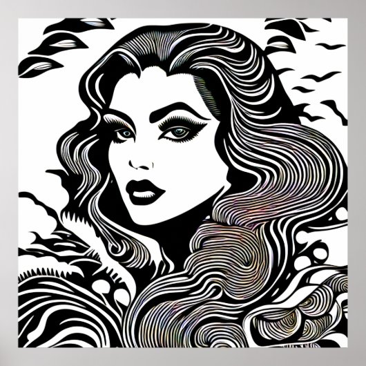 白モダン黒の女性 ポスター (正面)