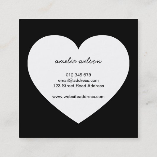白モダン黒の手作りハート スクエア名刺 (裏面)