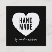 白モダン黒の手作りハート スクエア名刺 (正面)