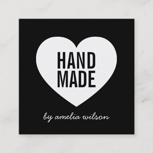 白モダン黒の手作りハート スクエア名刺 (正面)
