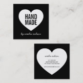 白モダン黒の手作りハート スクエア名刺 (正面/裏面)