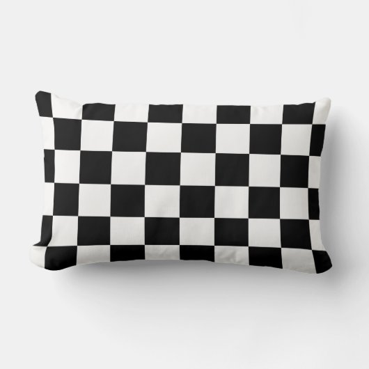 白モダン黒の目を引く市松模様に ランバークッション (正面)