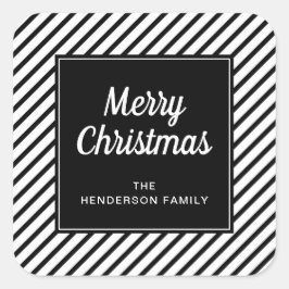 白モダン黒の聖降誕祭ストライプ騒ぎ スクエアシール