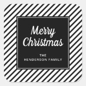 白モダン黒の聖降誕祭ストライプ騒ぎ スクエアシール (正面)